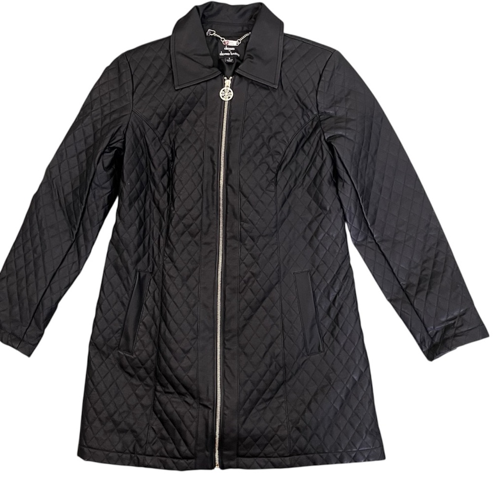 Dennis by Dennis Basso FAUX LEATHER QUILTED JACKET Small THIGH LENGTH LINED COAT